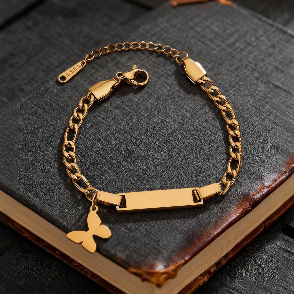 Atoztide Engrave Name Bracelet For Women Mother Kids Stainless Steel Jewelry Heart Adjustable Figaro Chain Personalized Gift