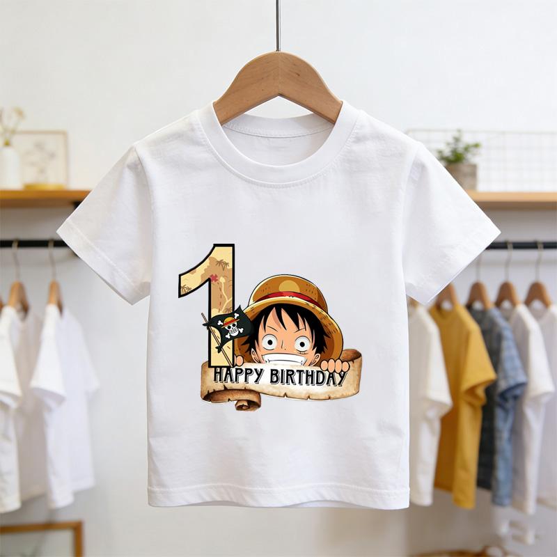 New Arrival Anime Happy 1st Birthday Kids Pure Cotton Printed TShirt Perfect for Gifting