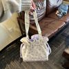 Floral Plaid Lace Women's Drawstring Shoulder Bags Student Commuter Ladies Tote Handbags Large Capacity Portable Girl Lunch Bag