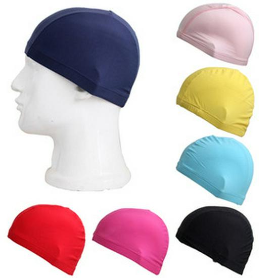 Unisex Adult Polyester Swim Cap for Long Hair, Solid Color, Elastic, Summer Wear