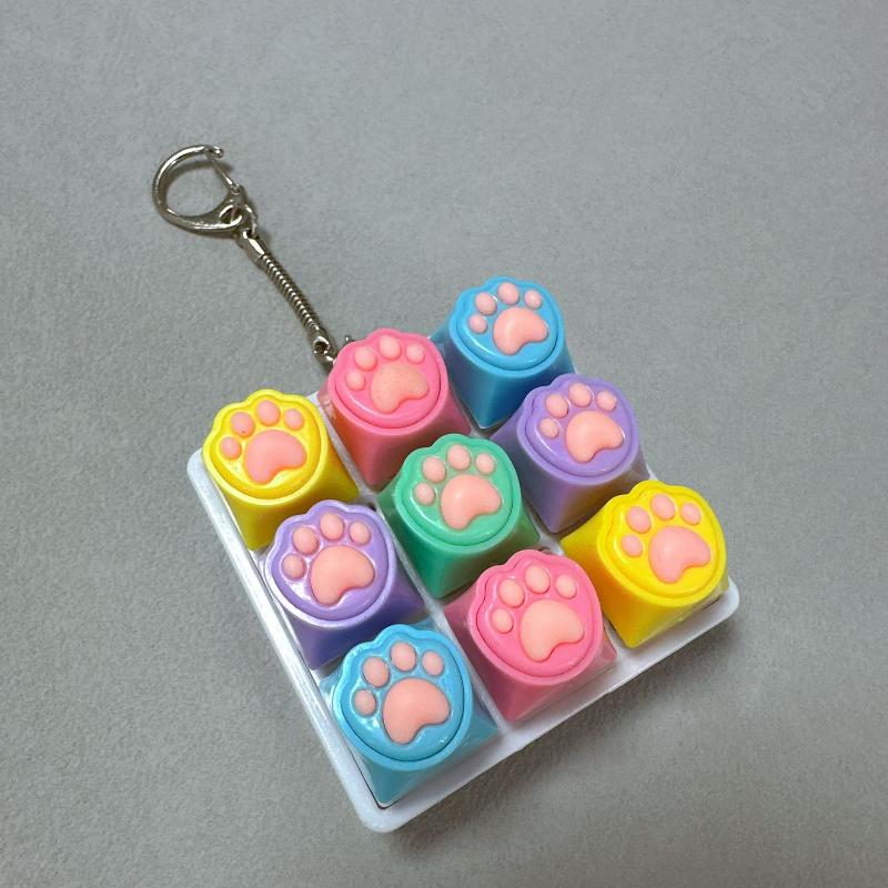Cute Cat Claw Keychain 9 Keys Keyboard Decompression Toys Diy Keyboard Keyring Toys For Adult Stress Relief Gifts