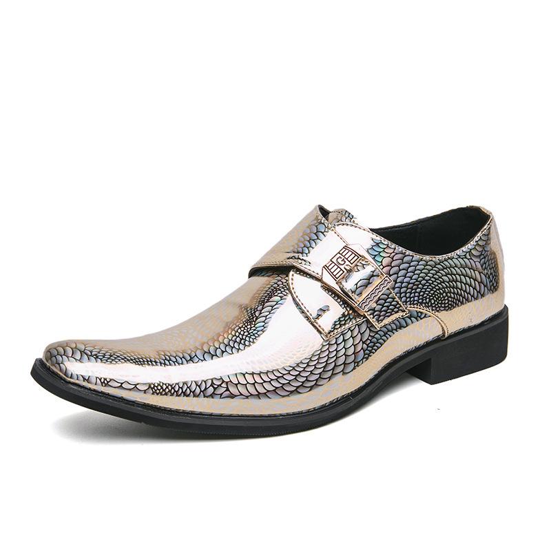 Silver Demon Color-Changing Pointed Toe Chelsea Leather Shoes for Men - Trendy, Casual, Nightclub-Ready Hairstylist Footwear.