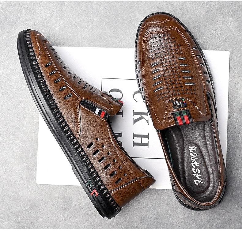 Fashion 2025 Summer New Leather Sandals Men Fashion Breathable Soft Bottom Hollowed Out Male Shoes Designer Casual Men's Dress Shoes