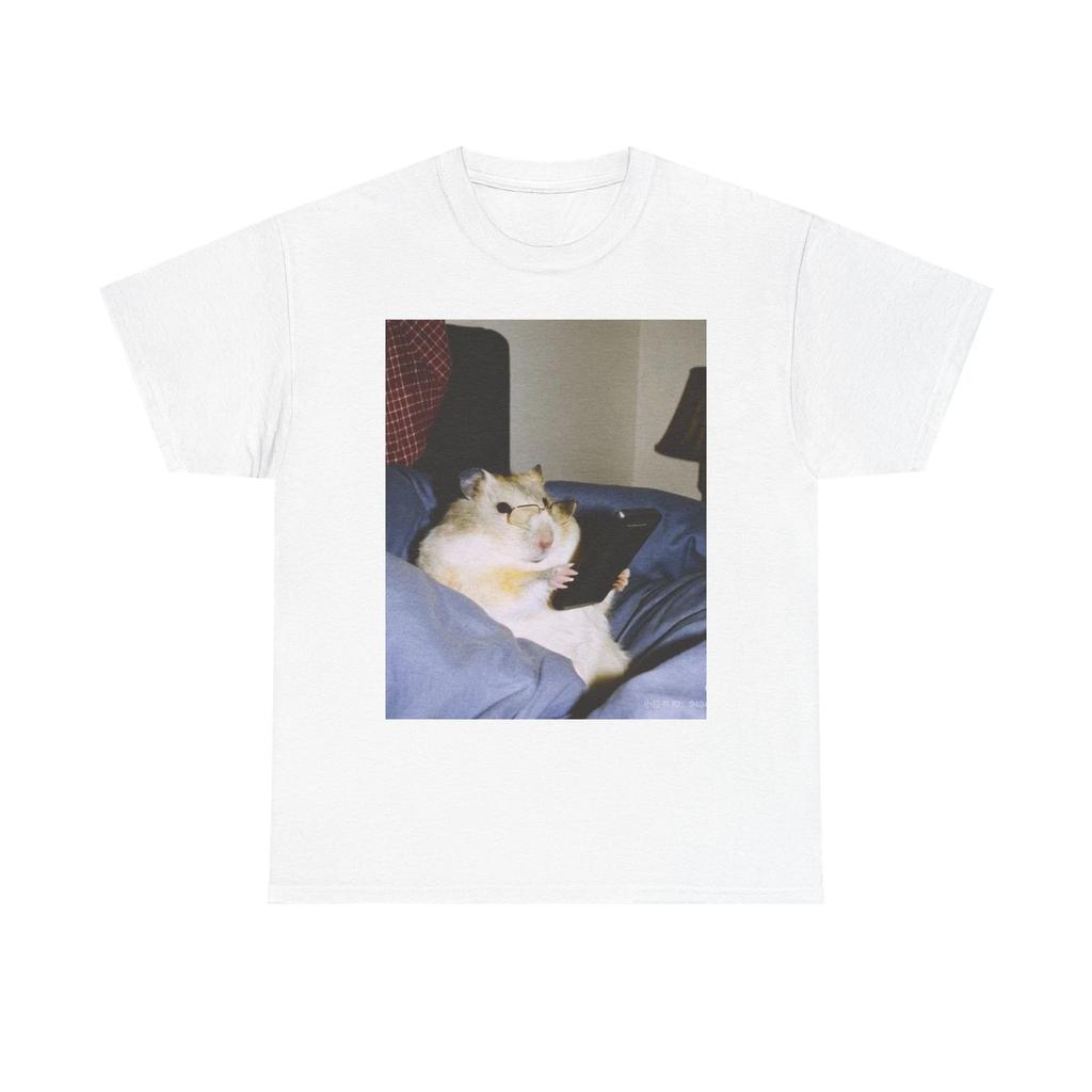 Funny Hamster On Phone Comedy Graphic T Shirt Unisex Heavy Cotton Tee BRAND NEW