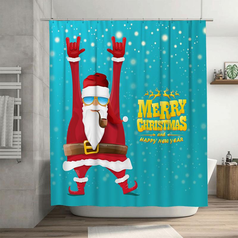 

Tu Christmas Shower Curtain Santa Claus Festive Holiday Bathroom Decor Merry Xmas Pattern Waterproof Home Textile Gift W60H190(CM)-1 Pcs