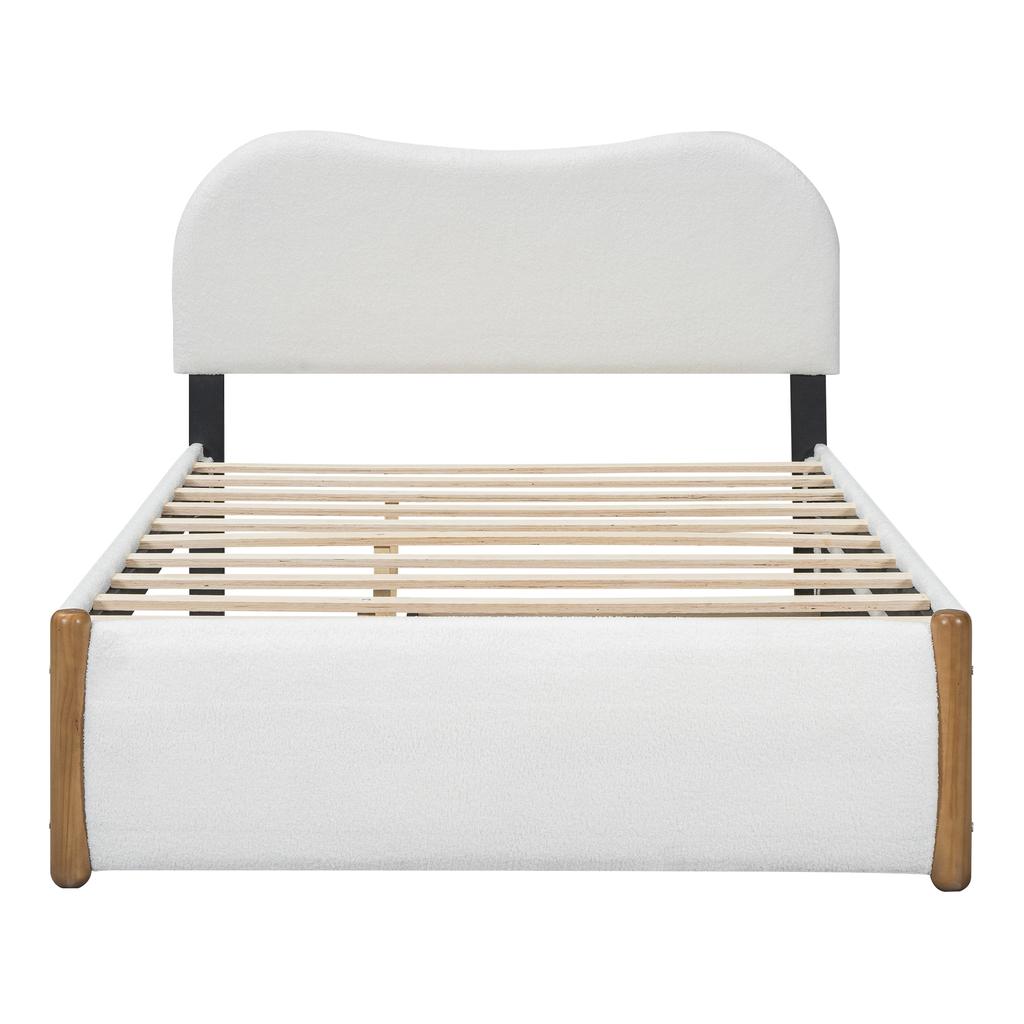 Letto piatto 140*200 cm, imbottito, con pratico letto estraibile su ruote, design minimalista, bianco