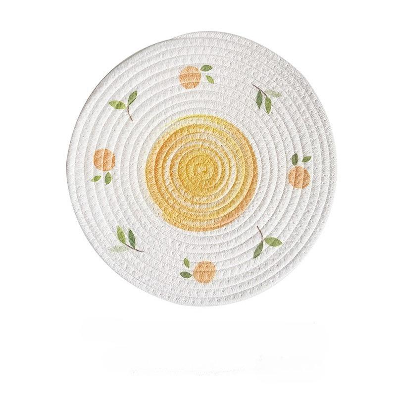 Creative printing braided rope coaster round household dishes heat insulation pot mat