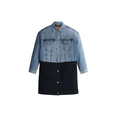 Levis Color Block Polo Collar Mid-Length Thick Denim Jacket Women Jackets Blue 57432-0001