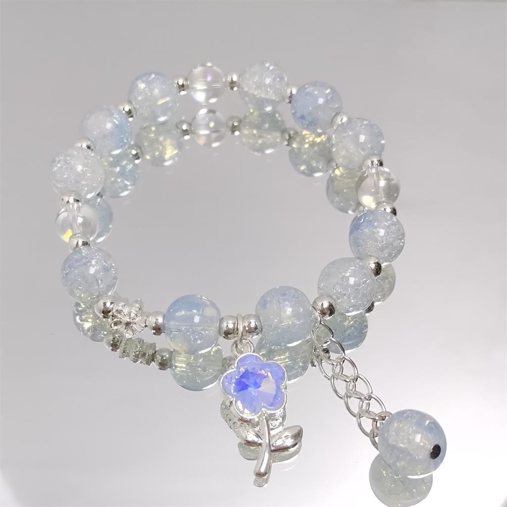 Sweet Flower Pendant Green Pink Blue Purple Cracked Crystal Burst Flower Crystal Beaded Bracelets for Women Girls Jewelry 1415