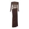 2026 Spring Women's European Style Sexy One-Shoulder Mesh Long Dress