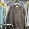2025 Autumn/Winter Women's V-neck Chunky Knit Loose Pullover Sweater