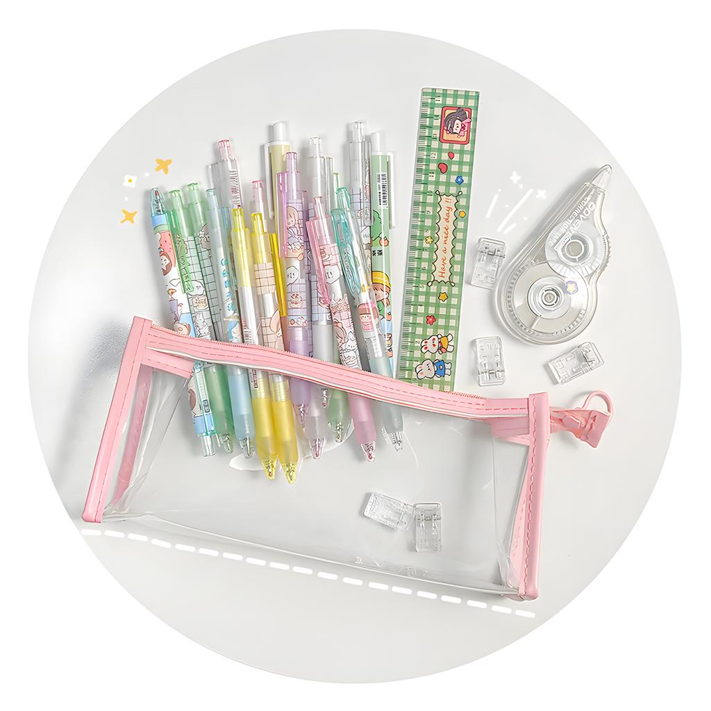 Clear Pencil Pounch Pen Case,Waterproof  Toiletry Cosmetic Makeup Bag, Multifonction Stationery Organizer for Students Adults Te