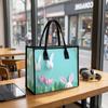 Cute Easter Bunny Tote Bag Casual Spring Tulip Printed Handbag Fashion Large Capacity Reusable Shopping Tote