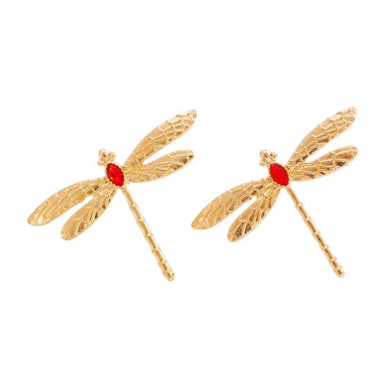 Серьга-гвоздик Стрекоза Украшения в животном стиле с красными и зелеными искусственными камнями Винтажный стиль