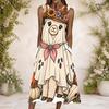 Women Plus Size Round Neck Sleeveless Cartoon Llama Printed A Line Maxi Dress With Side Pockets
