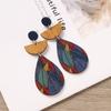 Bohemian wood stud earrings niche design geometric stripe print earrings femininity personality earrings