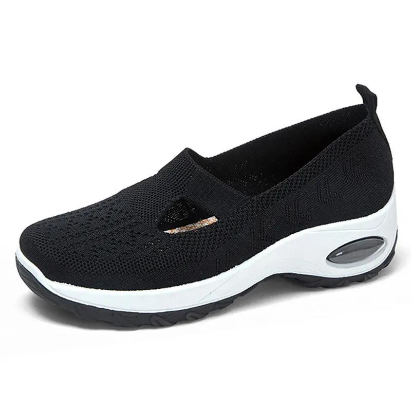 Jarní a letní nové sportovní boty se vzduchovým odpružením, prodyšný pletený svršek, mělké boty s měkkou podrážkou a rovnou podrážkou pro ženy