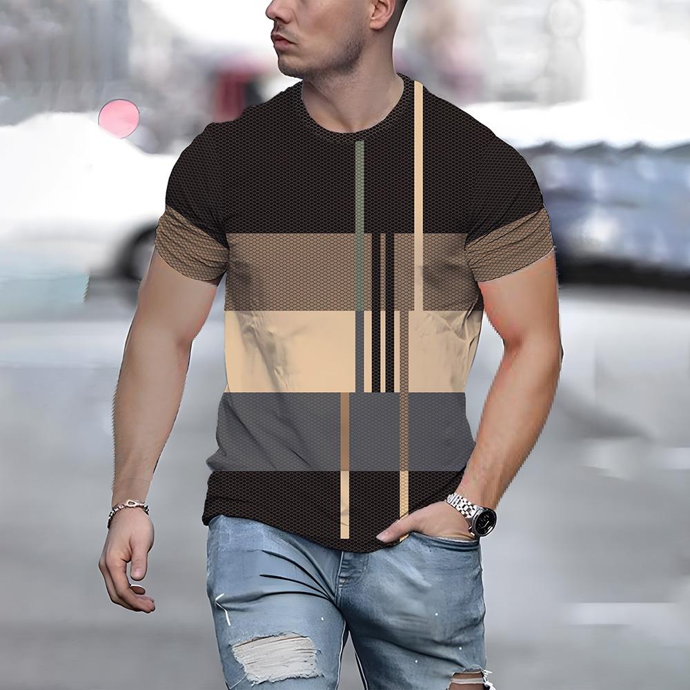 Fashion Geometric Stripe Print T-Shirt Comfortable Soft Crew Neck Short Sleeve Top 5XL Large Size Loose Basic T Shirt Clothing