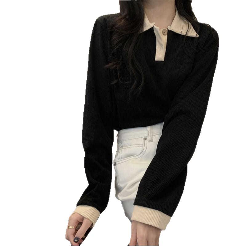 Women's Versatile Slim-Fit Lapel Long Sleeve Polo Shirt for Spring & Autumn
