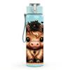 1PC Fluffy Highland Cow Art 750ml Color Plastic Sports Water Bottle Leakproof Flip Straw Lid Suitable for Sports Office Home Use