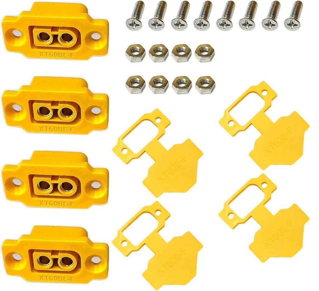 4 Pcs XT60E-F High Current Connectors with Rubber Cap and Waterproof Screws – XT60 Socket for RC FPV Lipo Batteries Drone, Cars