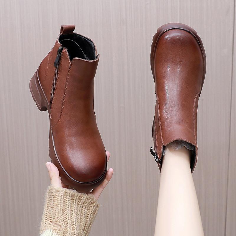 Fashion GKTINOO Short Boots Women 2024 New Winter Fur Women Ankle Boots Genuine Leather Large Size 43 Women's Chelsea Boots