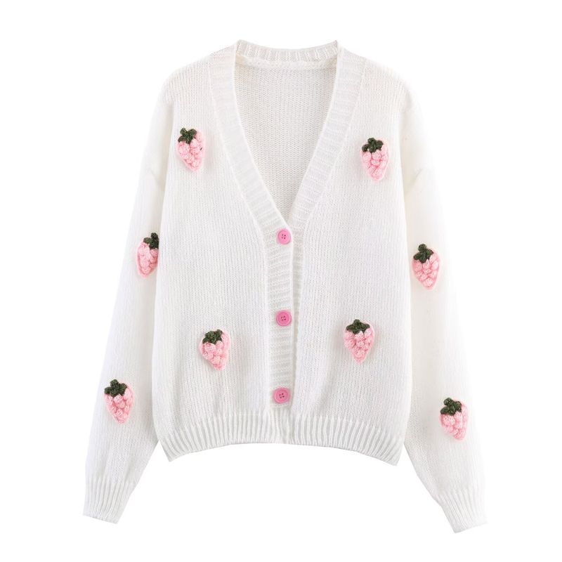 Kaslead New Arrival Women's Clothing Fashion Style Fashion Minimalist Loose Strawberry Knitting Cardigan