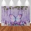 LS Colorful Purple Butterflies Garden Backdrop Kids Baby 1st Birthday Cake Smash Photocall Floral Spring Photo Props Background