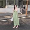 2024 Summer Women's Loose Slimming Green Spaghetti Strap Mid-Length Dress