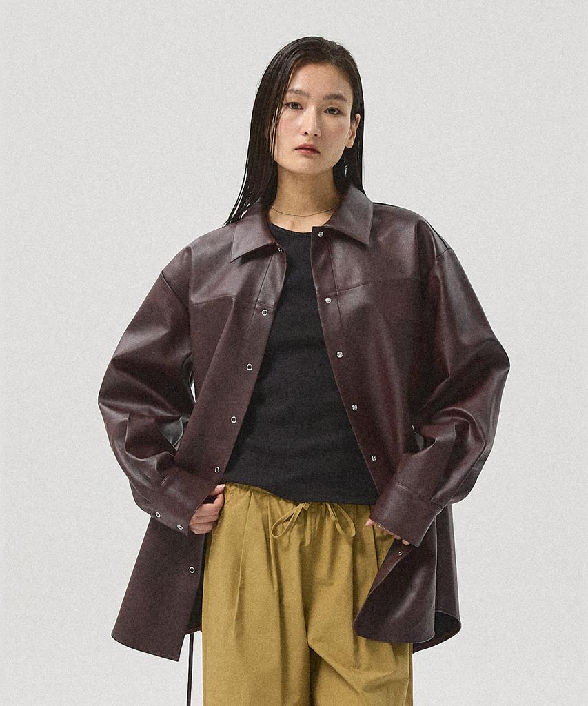Ahre Arve Oversized Crack Faux Leather Shirt Jacket_Wiine