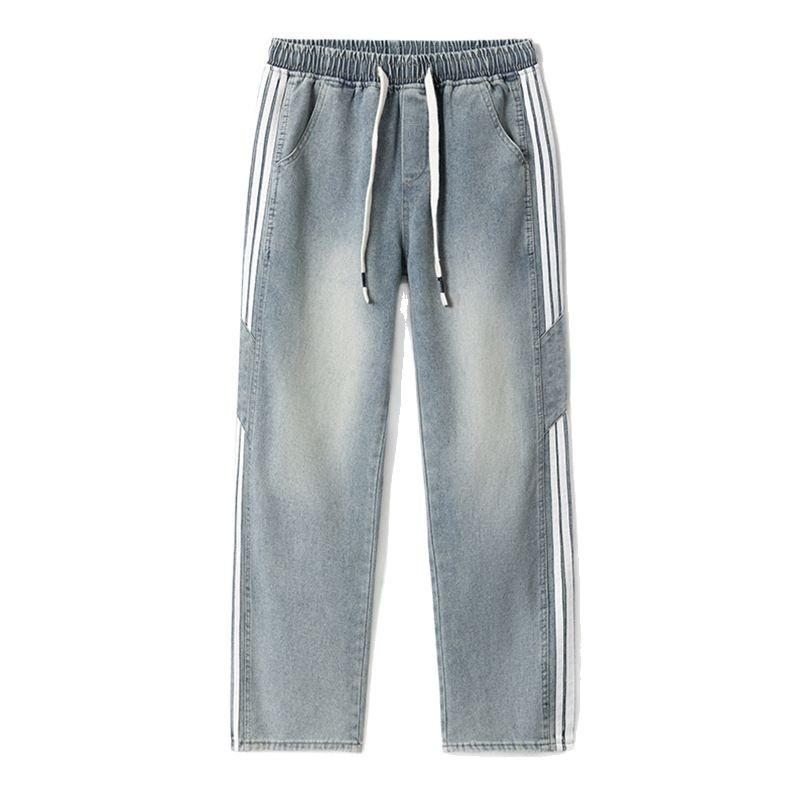 American High Street Loose Jeans Men's Wide-leg Straight Sports Striped Trousers