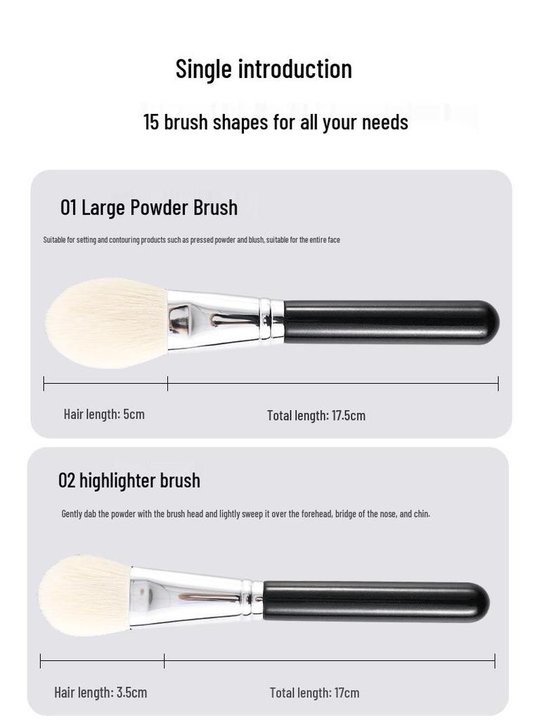 15-Piece Professional Makeup Brush Set for Artists and Schools with Detail Concealer Brush