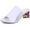 Women Block Heel Sandals Fashion Slip-On Low Heel Rhinestone Casual Sandals