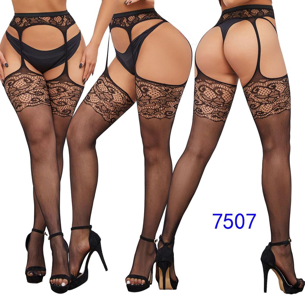 Women's Sexy Crotchless Fishnet Suspender Stockings with Eye Jacquard Design - Style 7501