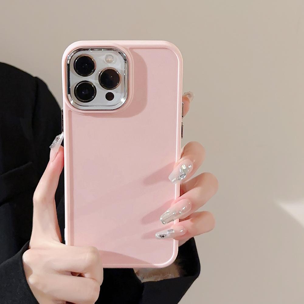 Plating Lens Iphone16 Suitable for 17promax IPhone Case 14 Silicone 11 Simple Solid Color 13