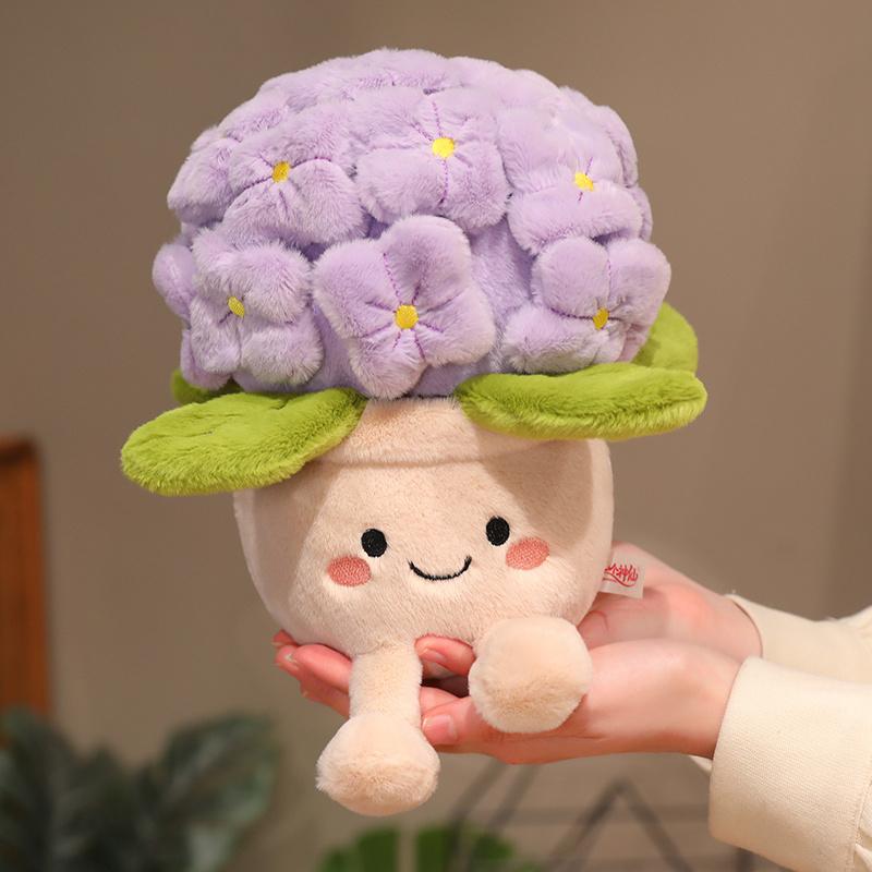 Vaso per Fiori a Forma di Ortensia Cartone Animato Pianta Ripiena Morbida Soffice Pianta in Vaso Sorridente Peluche Giocattolo Fiore Peluche per Regali di Festa della Mamma