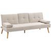 Sleeper Sofa 3-Seater, Reclining Backrest with Fold-Down Table, Two Armrest Cushions, Linen Look, Beige, 181 X 77 X 78 Cm