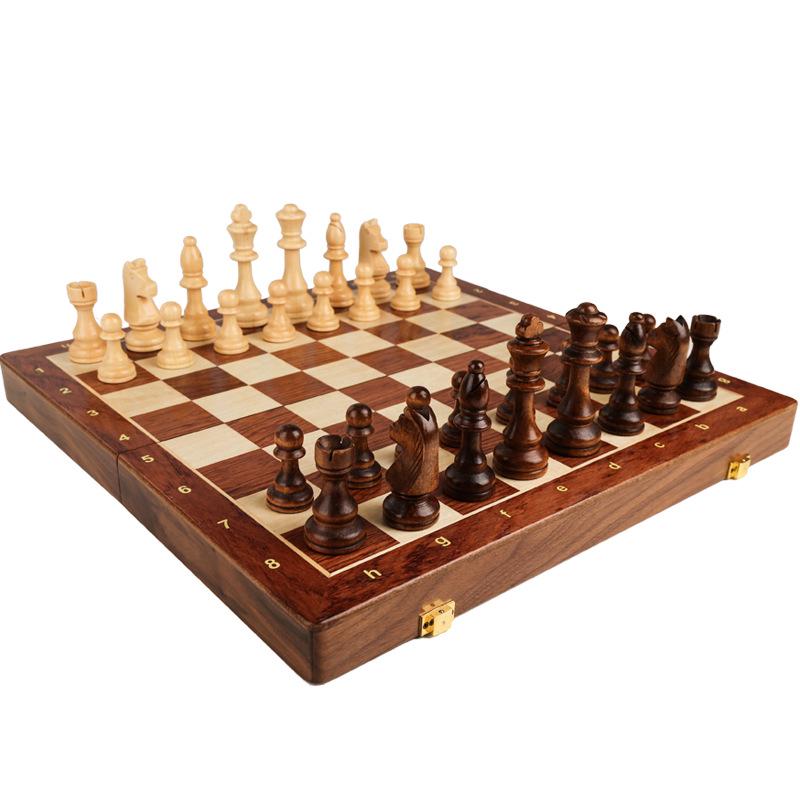 High-End Large Solid Wood Folding Chess Set for Children