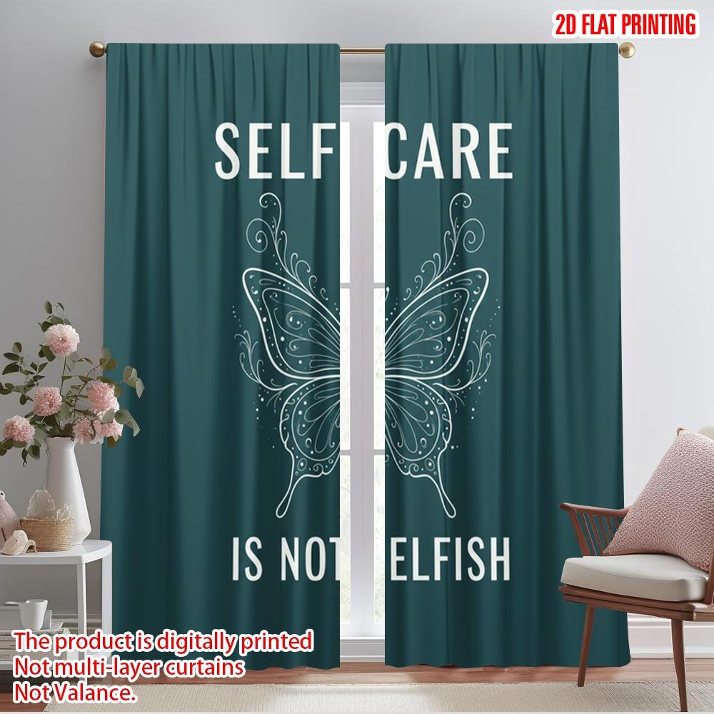 

2pcs 2D flat printing Window Treatment Curtains Butterfly Self Care Not Selfish Polyester Fabric Without Electricity Seasonal 52.50×116.00 CM 2pcs