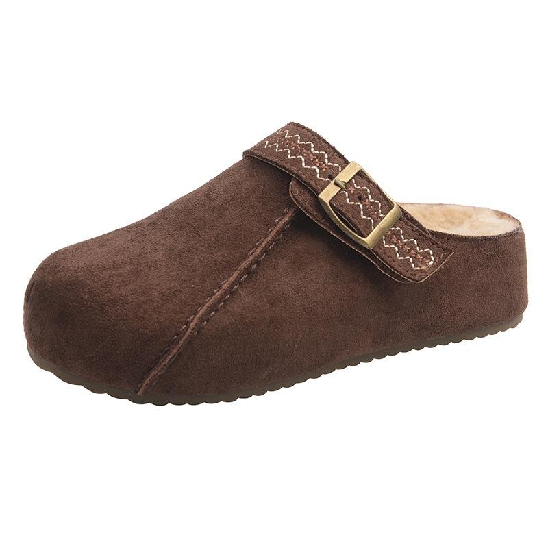 New Women's Thick-soled Half-slipper Shoes with Fleece, One-foot Flip-top, and Warm Cotton