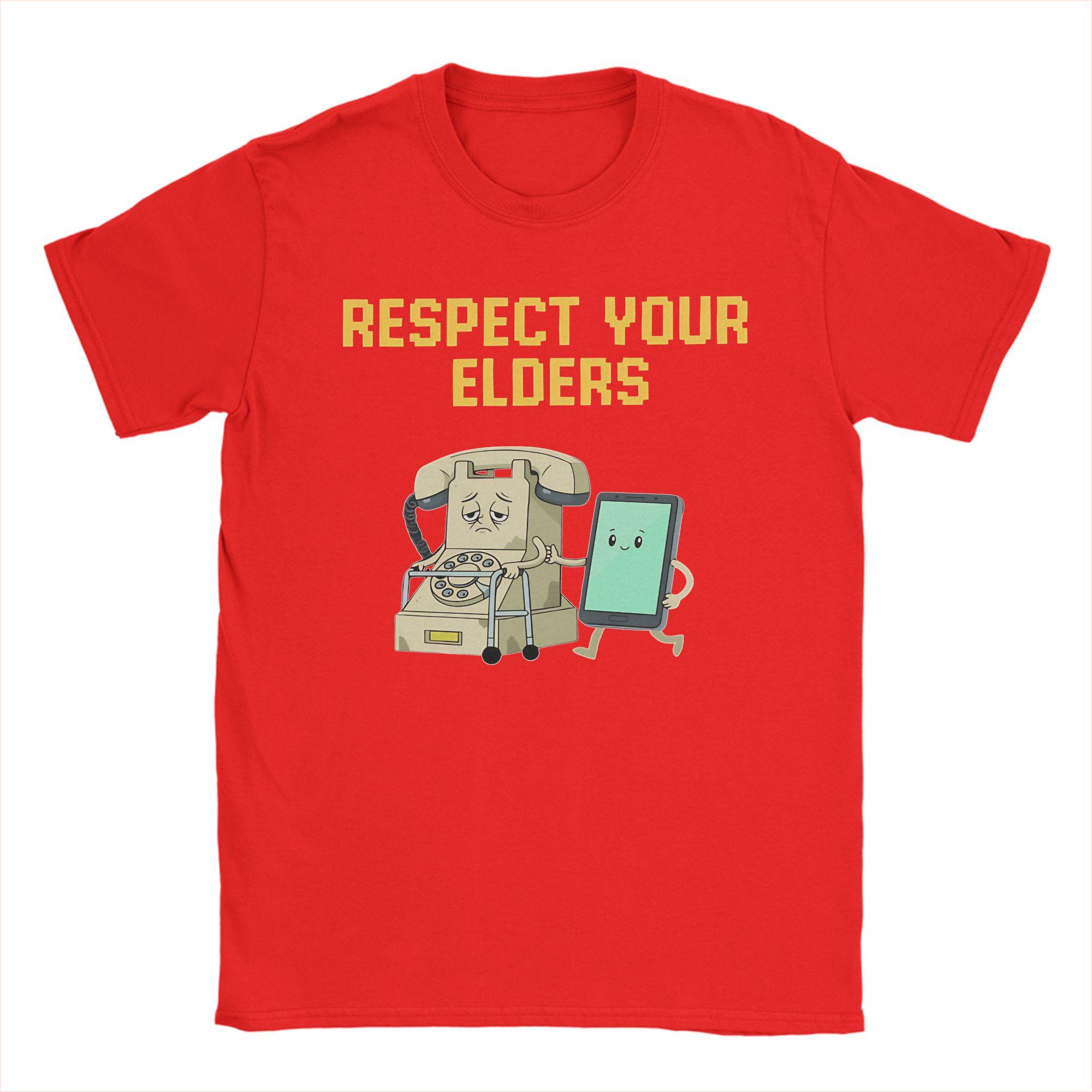Mens TShirts Respect Your Elders Retro Phone Funny Cell Phone Smartphone 80s Cotton Tees Short Sleeve T Shirts Round Neck Tops S