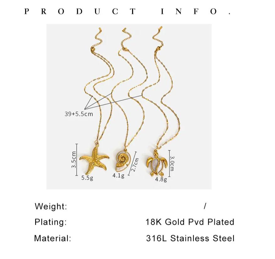 Elegant Fashion White Enamel Turtle Conch 18K Gold Plated Big Starfish Pendant Necklace for Women Party Daily Jewelry