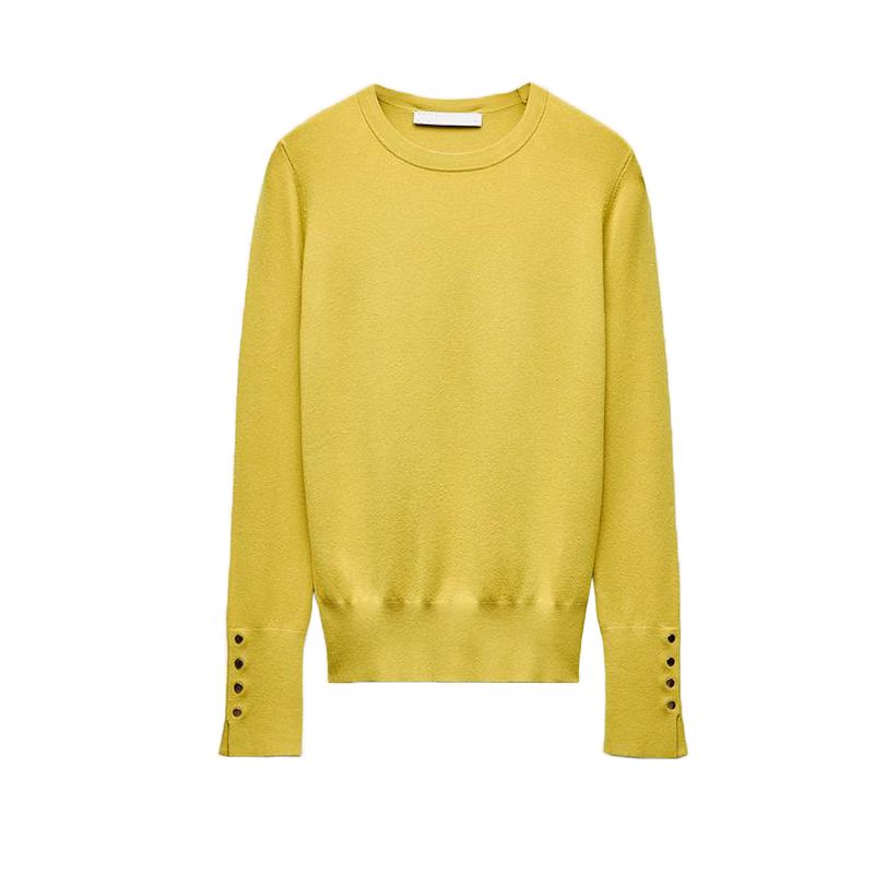 Fall and Winter New Women's Clothing Cuff Four Buttons Plain Stitch Basic Round Neck Long Sleeves Knitwear Tops 8851170