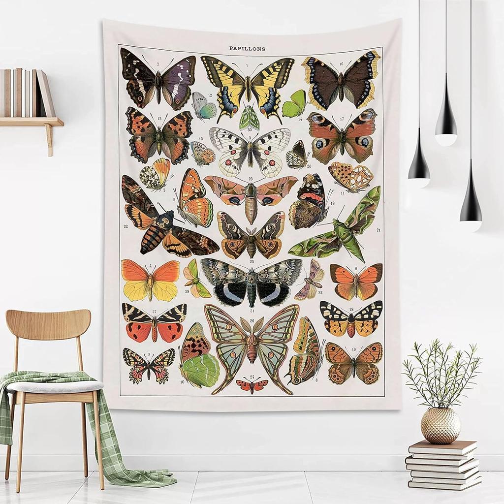 Vlinder Wandtapijt Zwart en Wit Insect Mot Wandkleed voor Slaapkamer Goth Zwarte Esthetiek Wandkunst voor Woonkamer