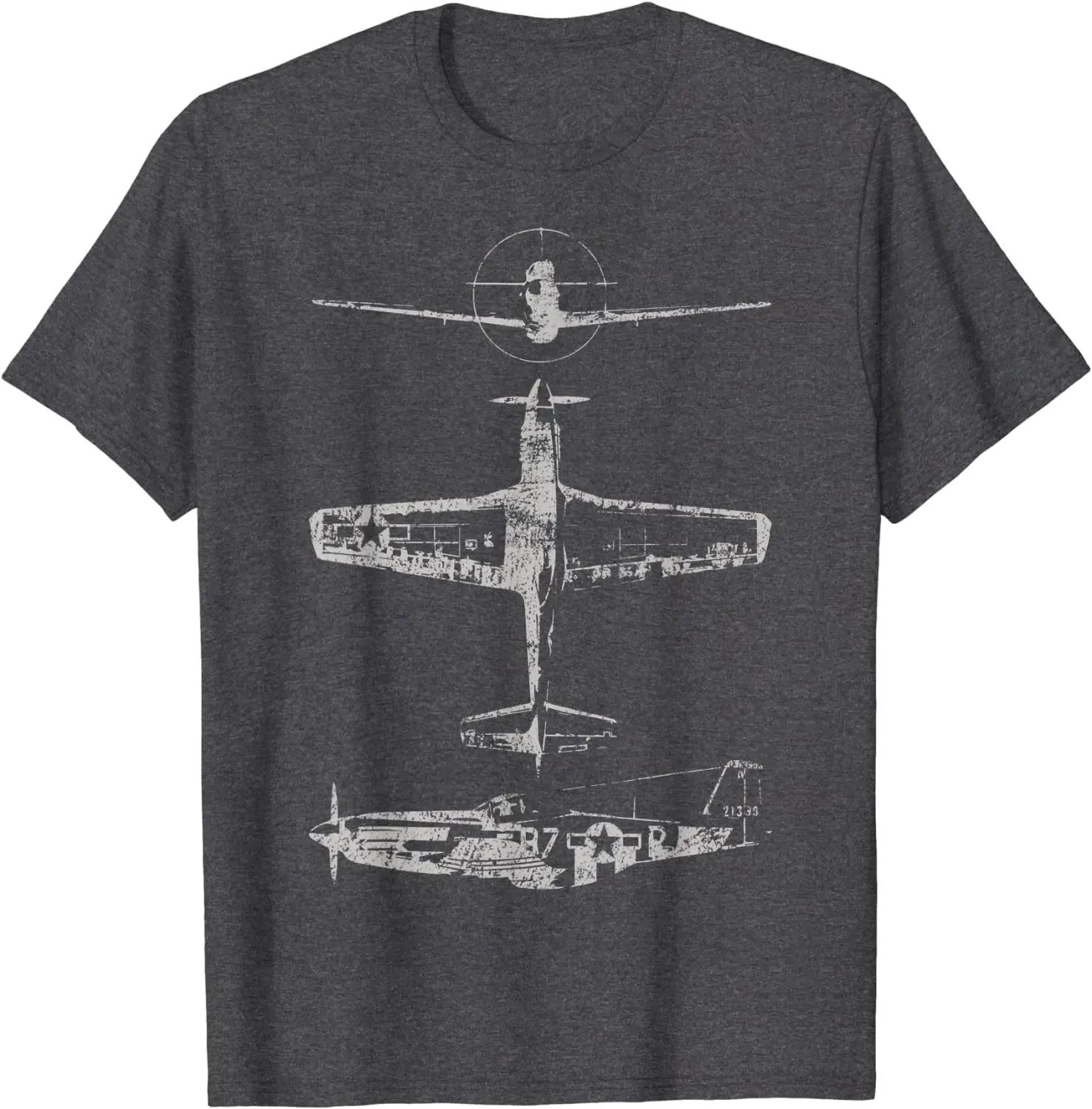 P51 Mustang American War Plane Men T-Shirt Short Casual 100% Cotton Shirts S