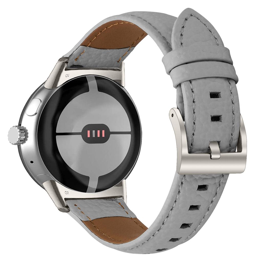 Litchi Textured Genuine Cow Leather Strap with Electroplated Buckle for Google Pixel Watch 4/3/2/Watch 41mm Pointed-End Watch Band