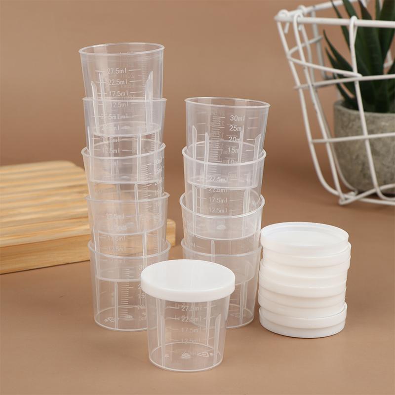 10Pcs/Set 20/30/50/100Ml Clear Liquid Pill Measuring Cups With Lids Travel Pill Organizer Cup Container For Liquid Medicine