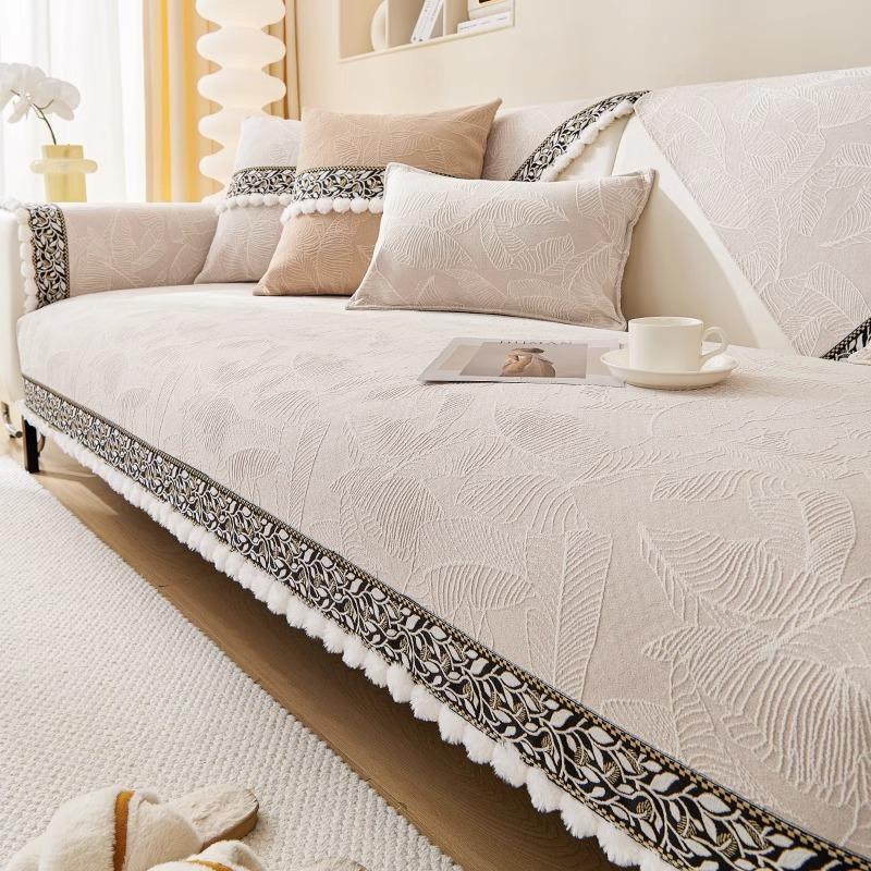 Chenier Sofa Cushion, All-season Universal Matcha Style Sofa Cover, New Light Luxury High-end Backrest Cover Cloth Towel