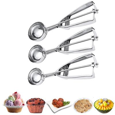 Ice Cream Scoop, 1/3PCS Cookie Scoops For Baking Stainless Steel Ice Cream Scooper With Trigger Release For Portion Control