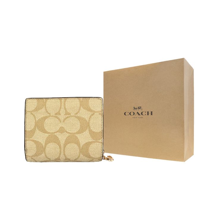 Coach Snap Wallet 11 With Button Closure Three Card Slots Signature Coated Canvas And Smooth Leather Card Holder Wallet Women Wallet C3309-IMNLJ